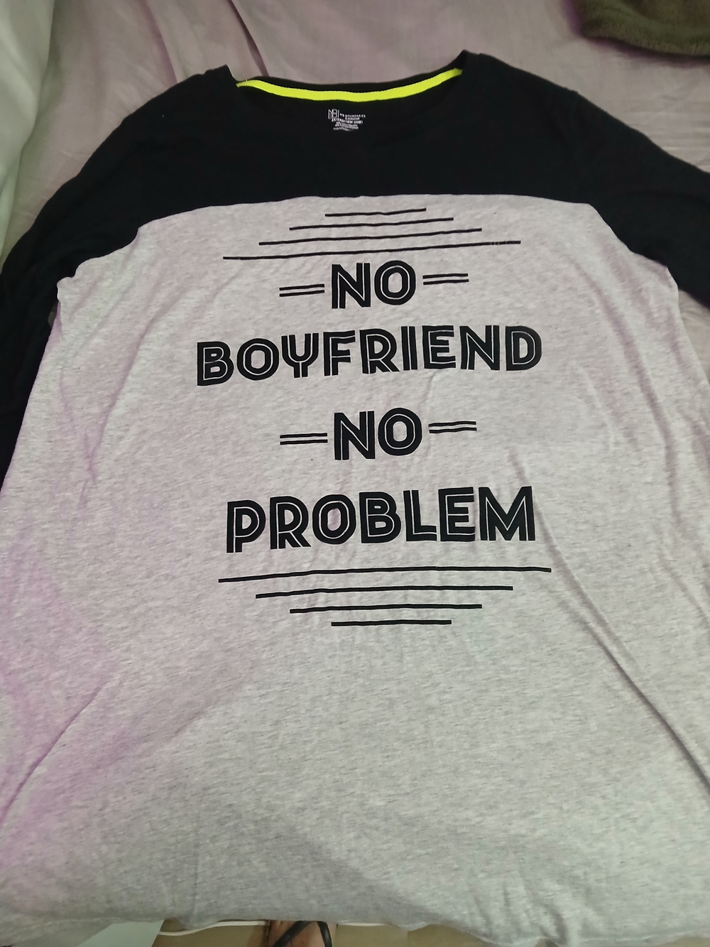 No Boundaries Black and Light Gray Raglan Shirt with Text